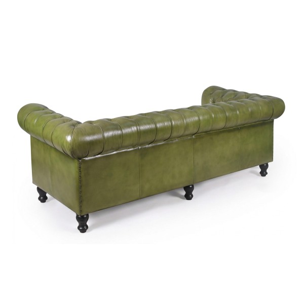 Chesterfield-Sofa aus grünem Echtleder, 3-Sitzer - Edward