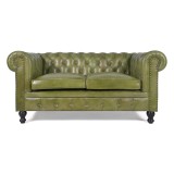 Chesterfield-Sofa aus grünem Echtleder, 2-Sitzer - Edward