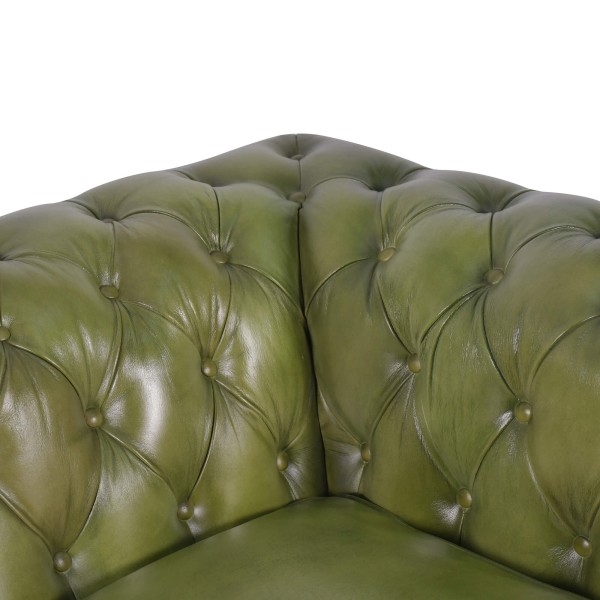 Chesterfield-Sofa aus grünem Echtleder, 2-Sitzer - Edward