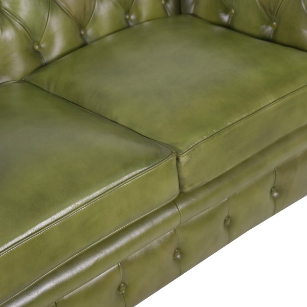 Chesterfield-Sofa aus grünem Echtleder, 2-Sitzer - Edward