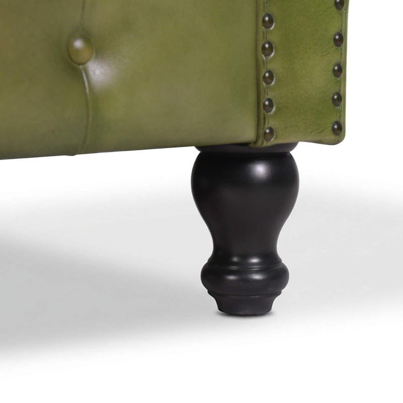Chesterfield-Sofa aus grünem Echtleder, 2-Sitzer - Edward