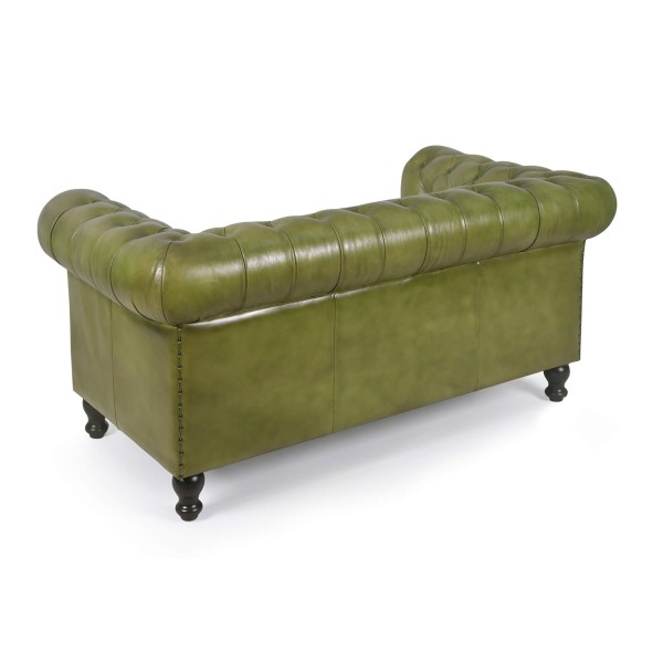 Chesterfield-Sofa aus grünem Echtleder, 2-Sitzer - Edward