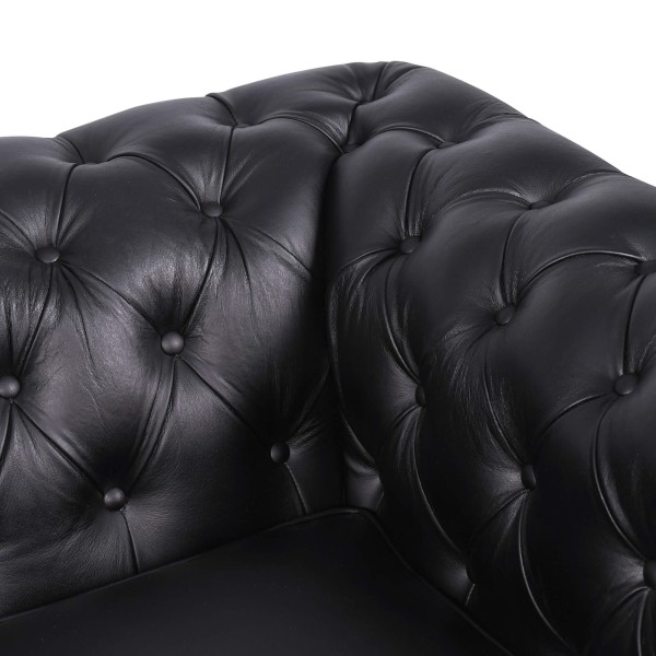 Chesterfield-Sofa aus schwarzem Echtleder, 2-Sitzer - Edward