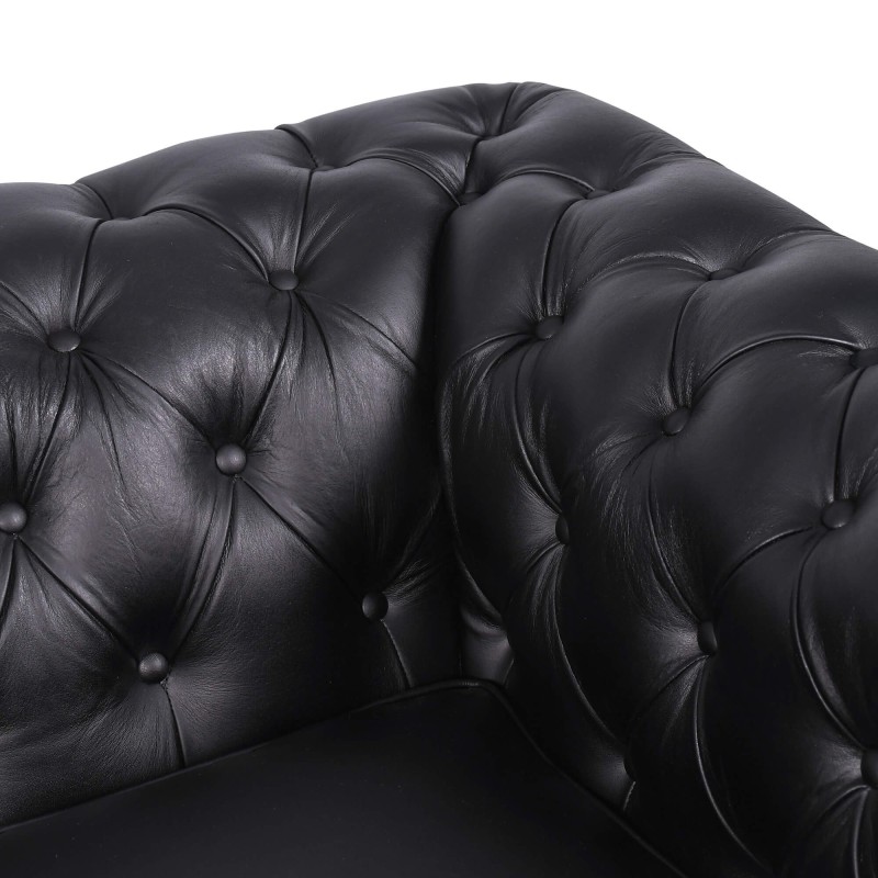 Chesterfield-Sofa aus schwarzem Echtleder, 2-Sitzer - Edward