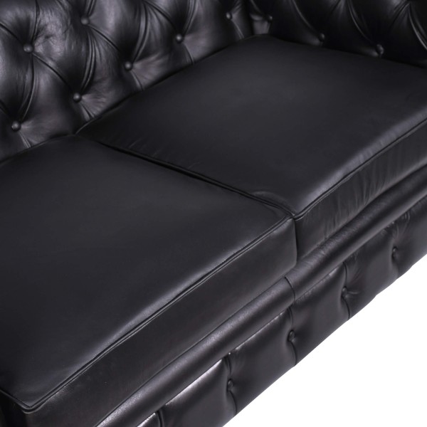 Chesterfield-Sofa aus schwarzem Echtleder, 2-Sitzer - Edward