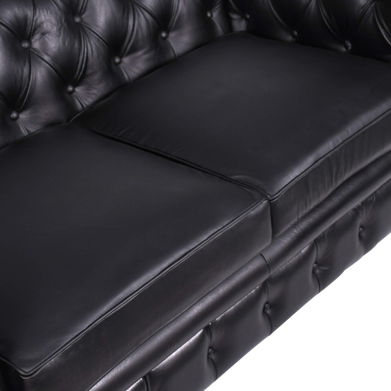 Chesterfield-Sofa aus schwarzem Echtleder, 2-Sitzer - Edward