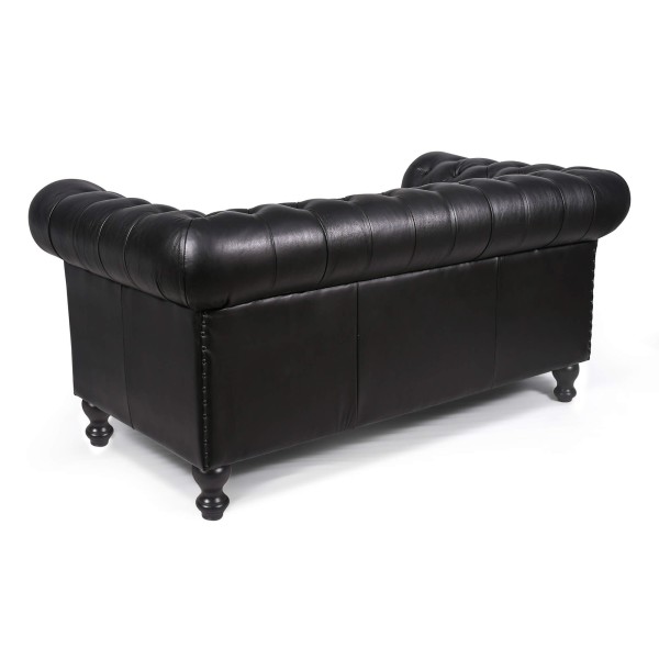 Chesterfield-Sofa aus schwarzem Echtleder, 2-Sitzer - Edward