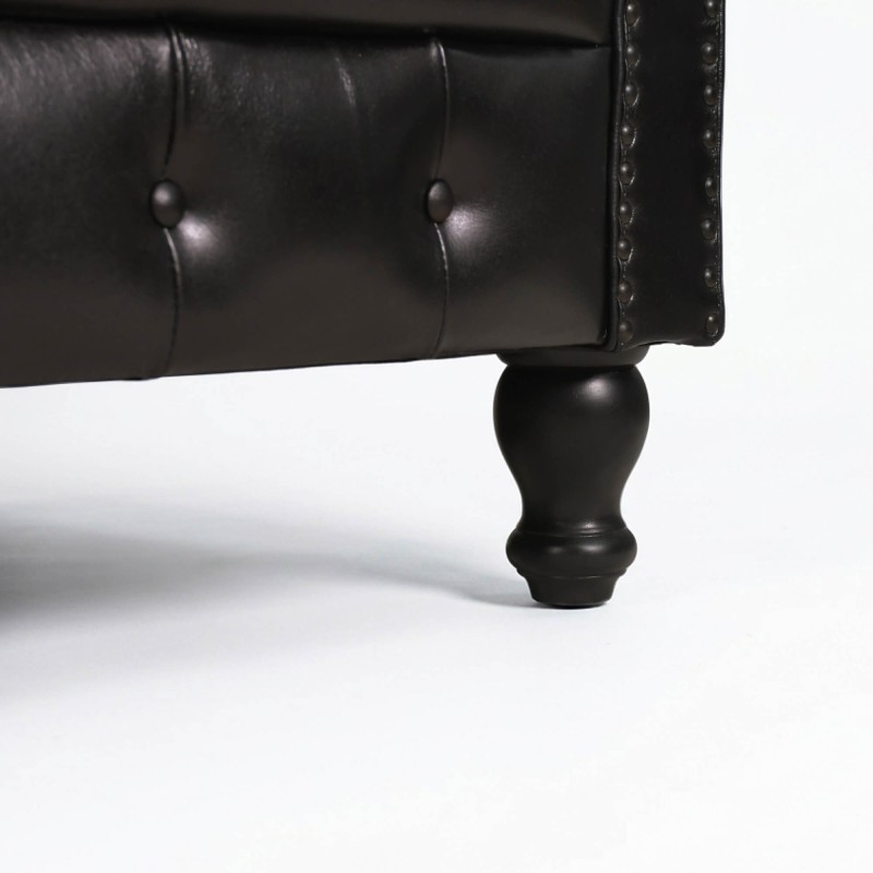 Chesterfield-Sofa aus schwarzem Echtleder, 3-Sitzer - Edward