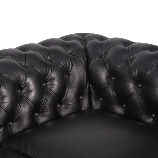 Chesterfield-Sofa aus schwarzem Echtleder, 3-Sitzer - Edward