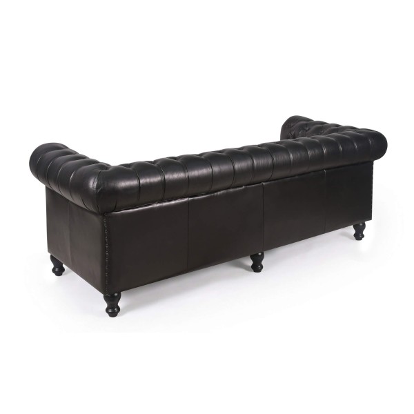 Chesterfield-Sofa aus schwarzem Echtleder, 3-Sitzer - Edward