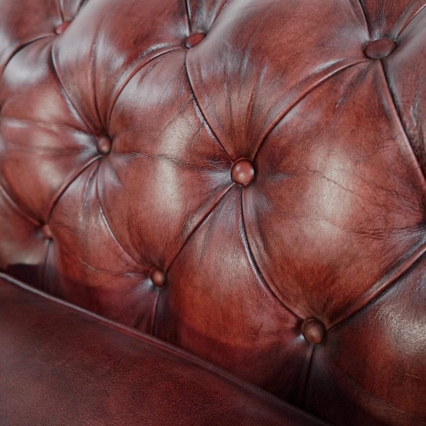 Chesterfield-Sofa aus bordeauxfarbenem Echtleder, 3-Sitzer - Edward