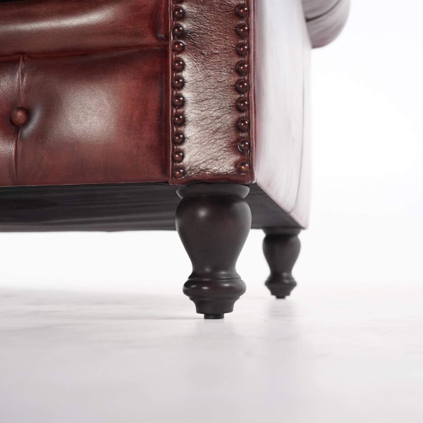 Chesterfield-Sofa aus bordeauxfarbenem Echtleder, 3-Sitzer - Edward