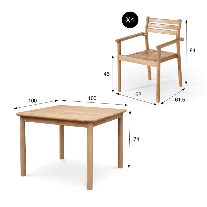 Gartenmöbel-Set aus Tisch und Stühlen aus Teakholz für 4 Personen - Sento