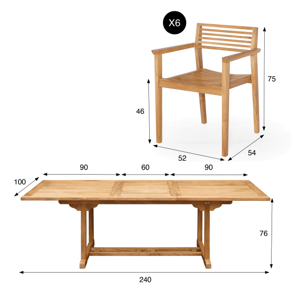 Gartenmöbel-Set aus Tisch und Stühlen aus Teakholz für 6 Personen