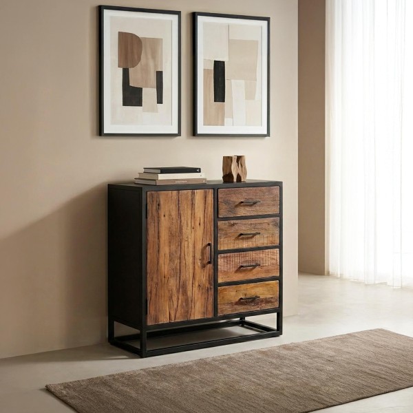 Kleines industrielles Sideboard aus recyceltem Holz, 1 Tür - Recycled