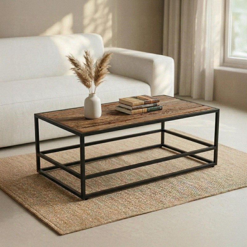 Couchtisch aus Holz und Metall - Recycled