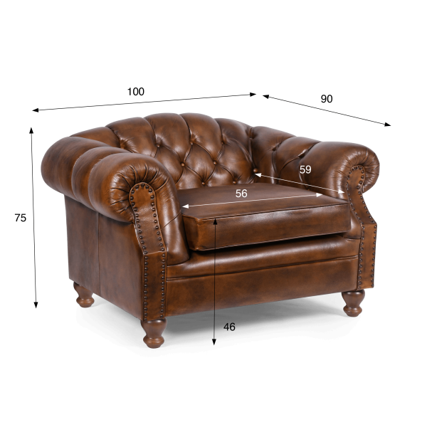 Chesterfield-Sessel aus echtem braunem Leder - Harold