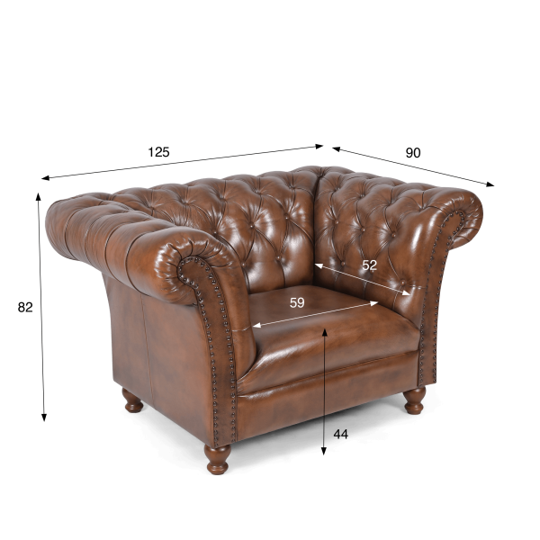 Chesterfield-Sessel aus braunem Echtleder - Henry