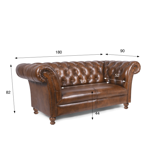Chesterfield-Sofa aus braunem Echtleder, 2-Sitzer - Henry