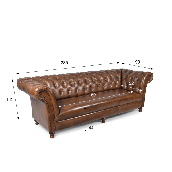 Chesterfield-Sofa aus braunem Echtleder, 3-Sitzer - Henry
