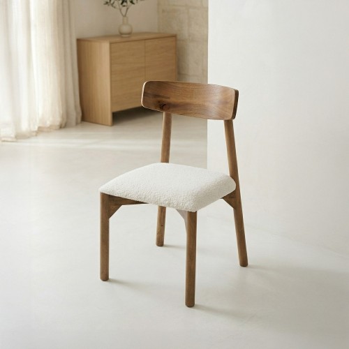 Stuhl aus Holz und weißem Bouclé-Stoff - Alba
