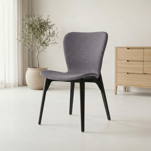 Esszimmerstuhl mit grauem Bouclé-Stoff und schwarzen Eschenholzpeids - Paragon