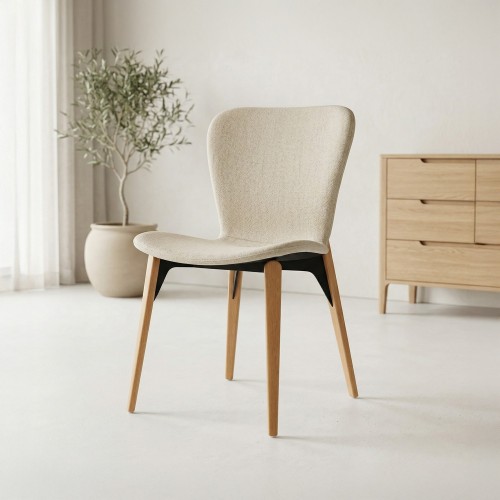 Esszimmerstuhl mit weißem Bouclé-Stoff und Beinen aus hellem Eschenholz - Paragon