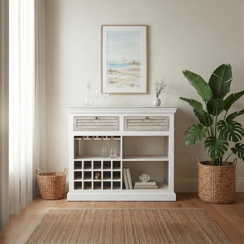 Barschrank mit Flaschenregal aus weißem Holz - Sea side