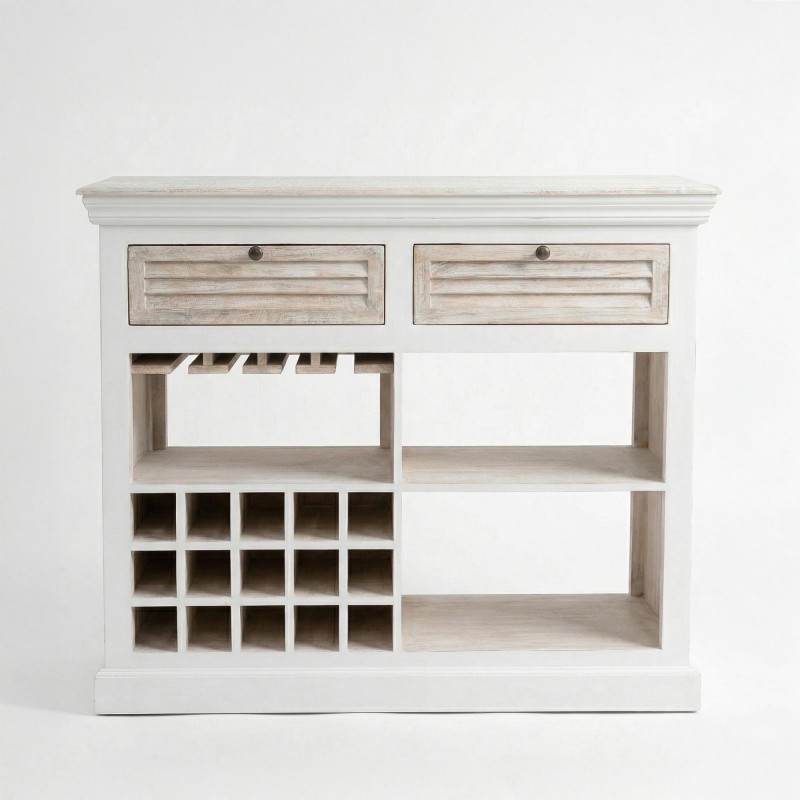 Barschrank mit Flaschenregal aus weißem Holz - Sea side