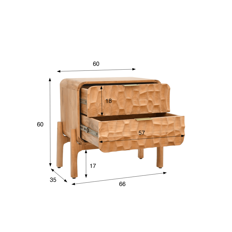 Moderner Nachttisch aus massivem Akazienholz - Naoki