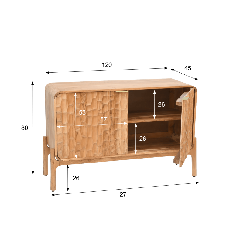 Design-Sideboard aus massivem Akazienholz 120 cm - Naoki