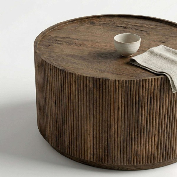 Runder Couchtisch aus Massivholz - Sepia