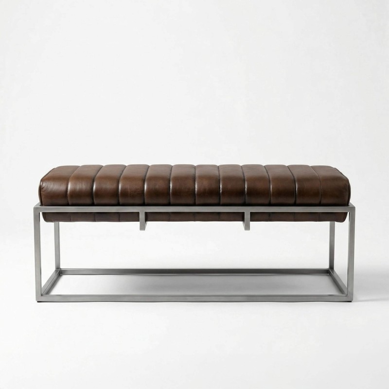 Vintage-Eingangsbank aus Echtleder und Metall - Norton