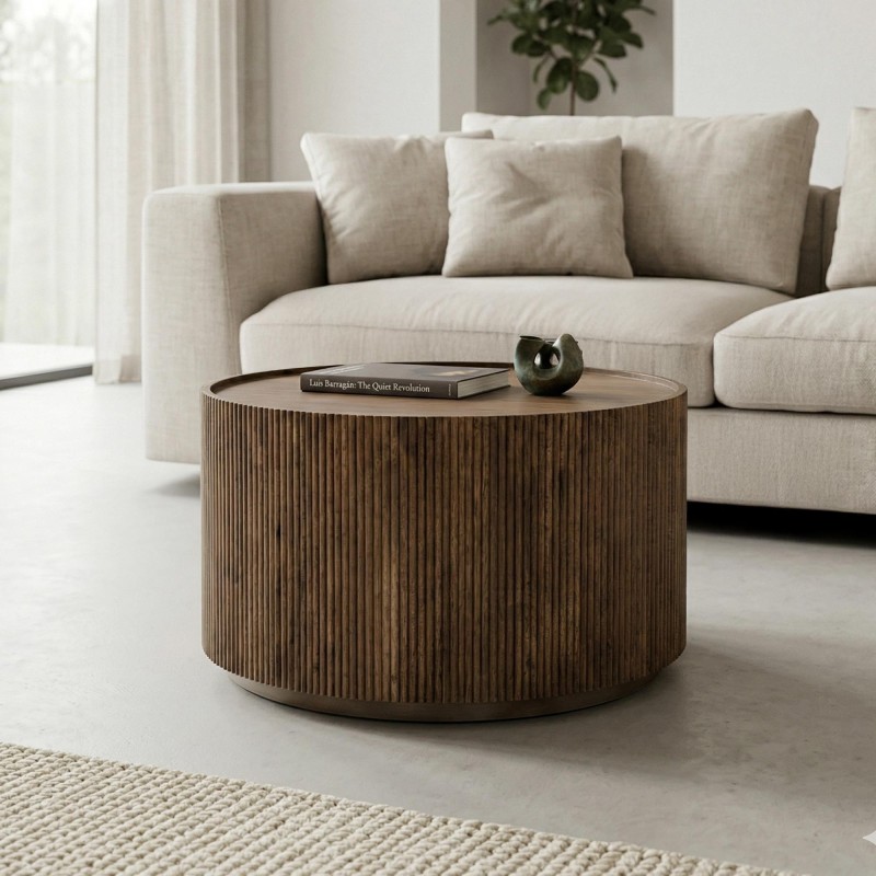 Runder Couchtisch aus Massivholz - Sepia