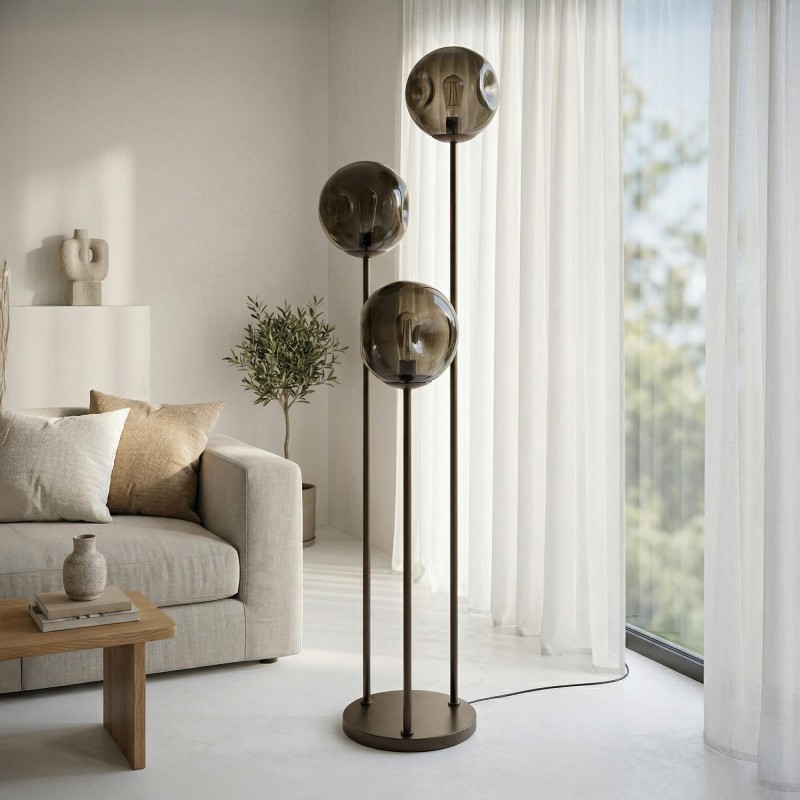 Stehlampe im industriellen Stil aus Metall mit Glaslampenschirmen – Caleo