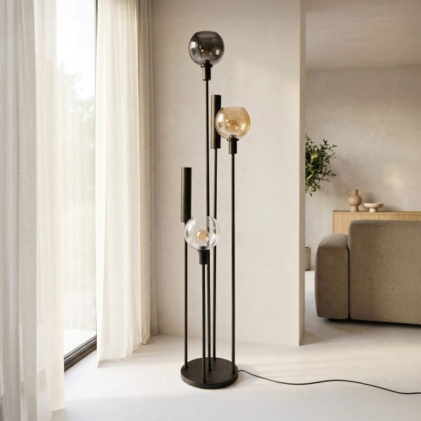 Wohnzimmer-Stehlampe mit Glasschirm und schwarzem Metall - Sfera