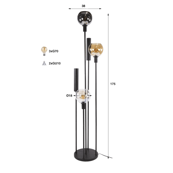 Wohnzimmer-Stehlampe mit Glasschirm und schwarzem Metall - Sfera