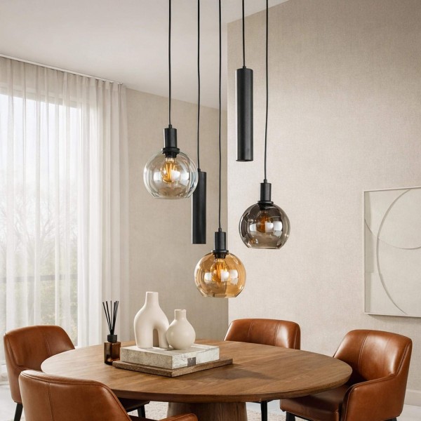 Pendelleuchte mit Glasschirm und schwarzem Metall - Sfera