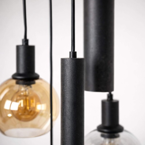 Pendelleuchte mit Glasschirm und schwarzem Metall - Sfera