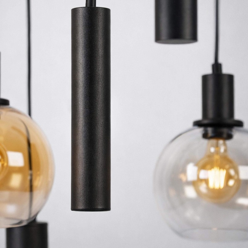 Pendelleuchte mit Glasschirm und schwarzem Metall - Sfera