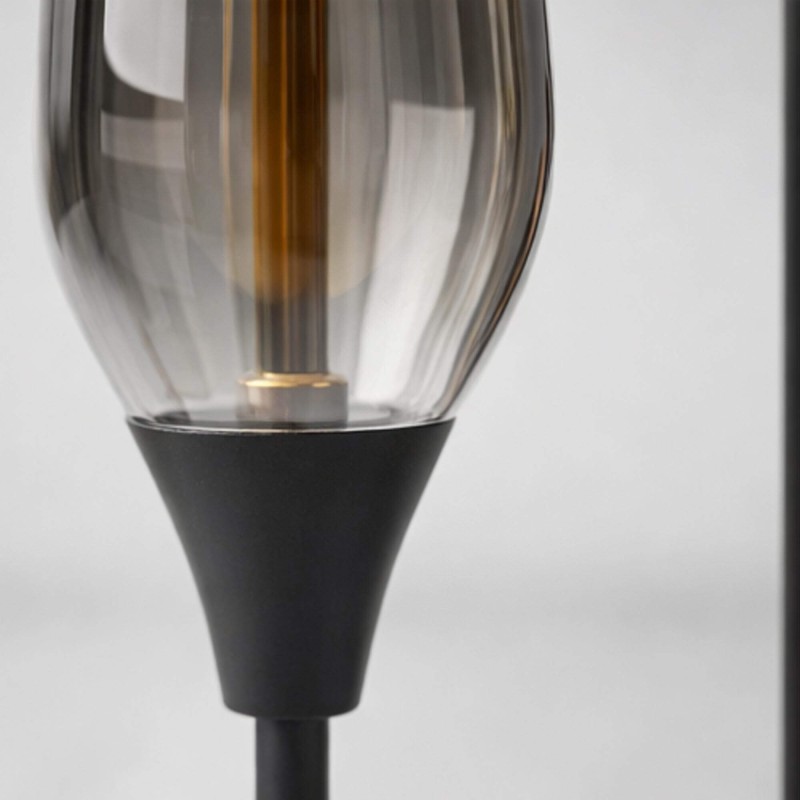 Design-Stehlampe aus schwarzem Metall mit bernsteinfarbenem Glasschirm - Barton