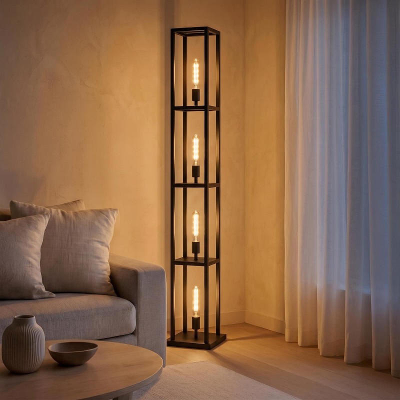 Stehlampe aus Metall für das Wohnzimmer mit LED-Beleuchtung im Industriestil – Strukt