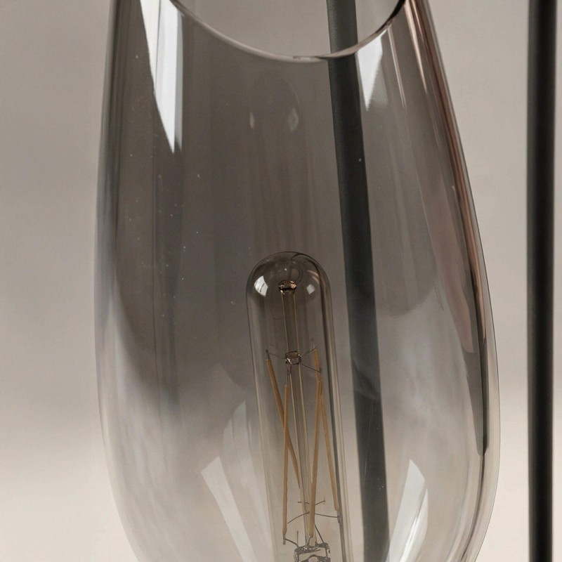 Design-Stehlampe aus schwarzem Metall mit bernsteinfarbenem Glasschirm XL - Barton