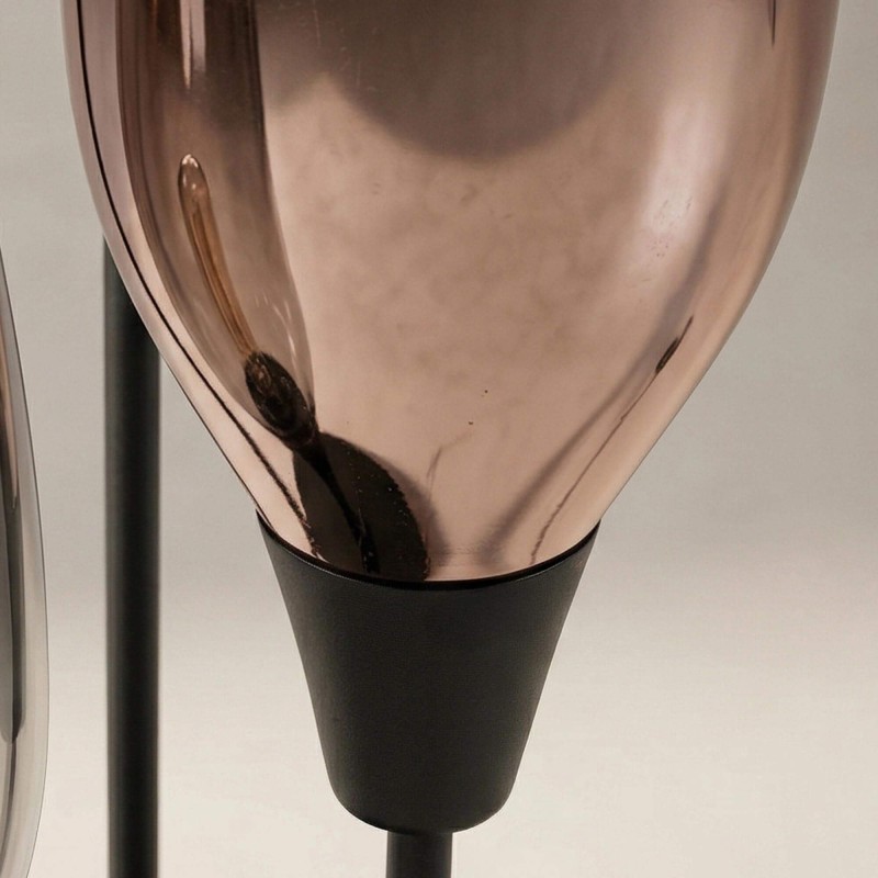 Design-Stehlampe aus schwarzem Metall mit bernsteinfarbenem Glasschirm XL - Barton