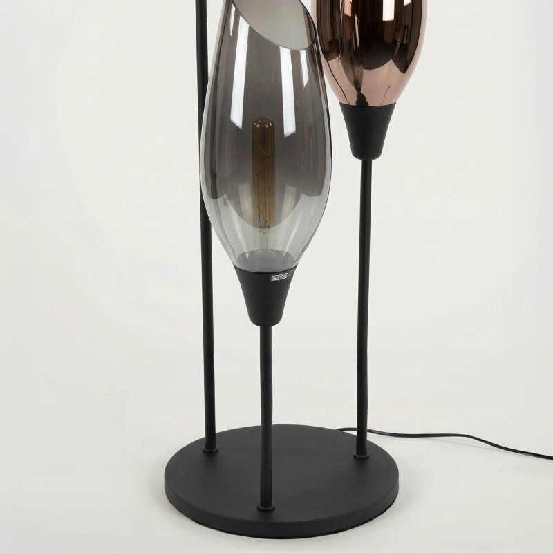 Design-Stehlampe aus schwarzem Metall mit bernsteinfarbenem Glasschirm XL - Barton