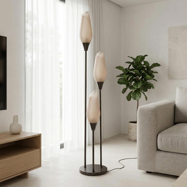 Stehlampe aus braunem Metall mit Schirm aus Opalglas - Barton