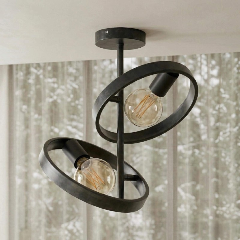 Industrielle Deckenleuchte aus schwarzem Metall - Huxley