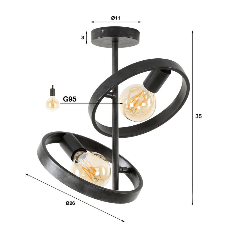 Industrielle Deckenleuchte aus schwarzem Metall - Huxley