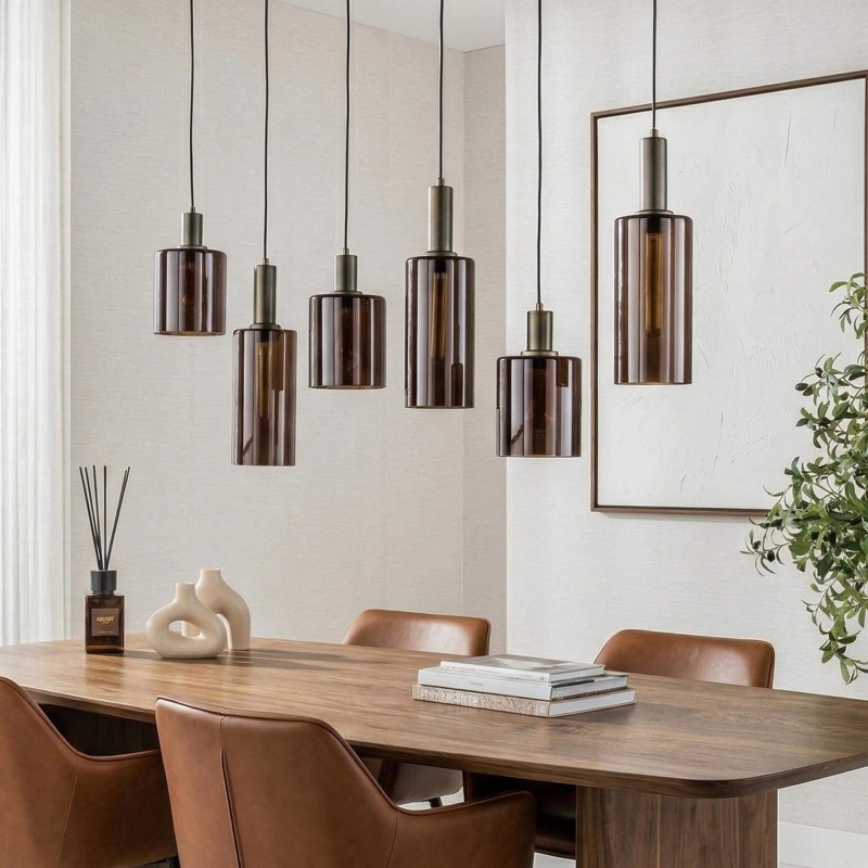 Pendelleuchte aus braunem Metall und Rauchglas - Zenton
