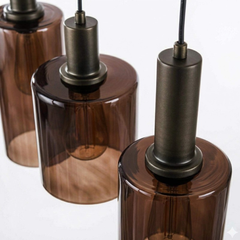 Pendelleuchte aus braunem Metall und Rauchglas - Zenton